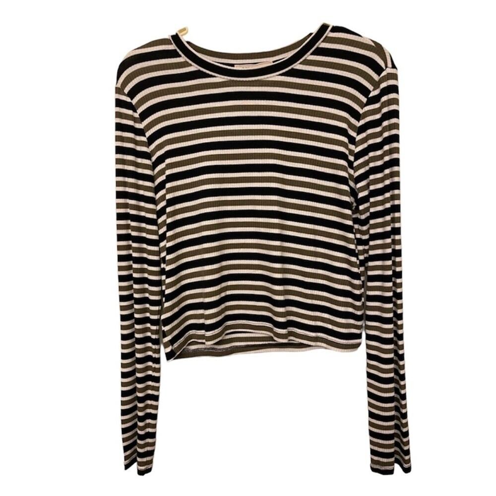 BCBGeneration Casual Crew Neck Stripe Ribbed Top size Large